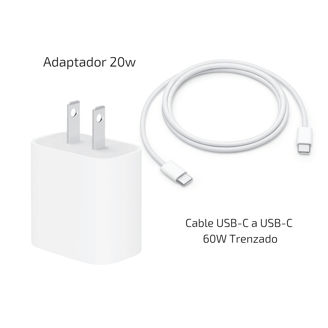 Cargador Iphone Original 20w + Cable Usbc Usbc 60w 1 Metro 15/16/17 Pro Max
