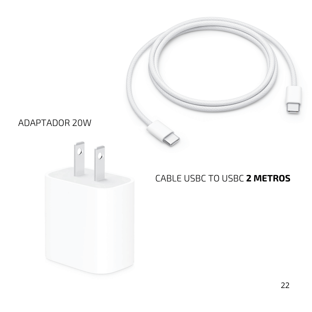 Cargador Iphone Original 20w + Cable Usbc Usbc 240w 2 Metros 15/16/17 Pro Max