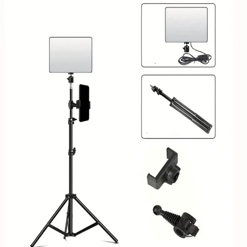 Luz De Panel Led Con Soporte O Tripode De Hierro Ajustable Hasta 1.1m Kit Creadores De Contenido